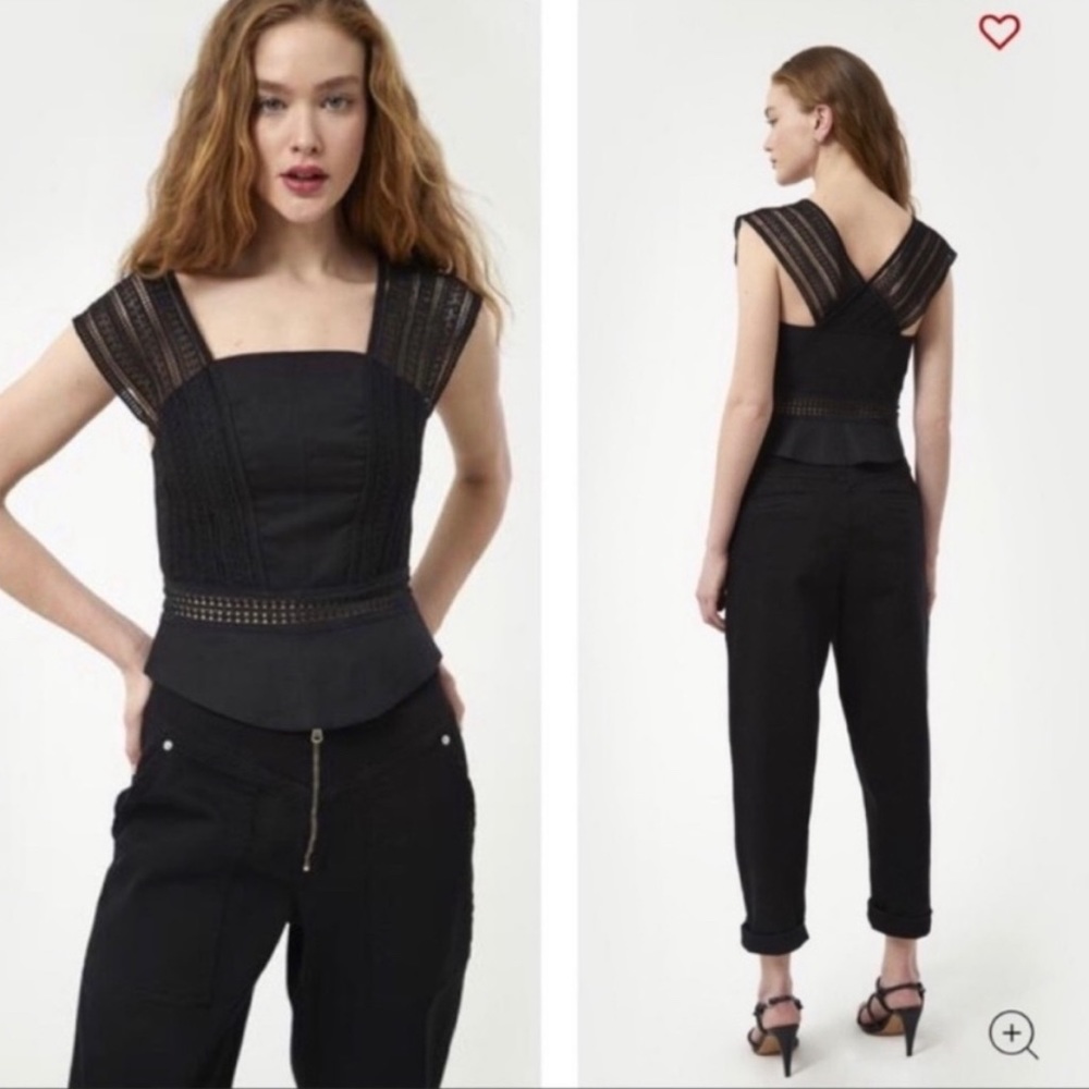 Rebecca Minkoff Gina black linen blend lace sleeveless blouse